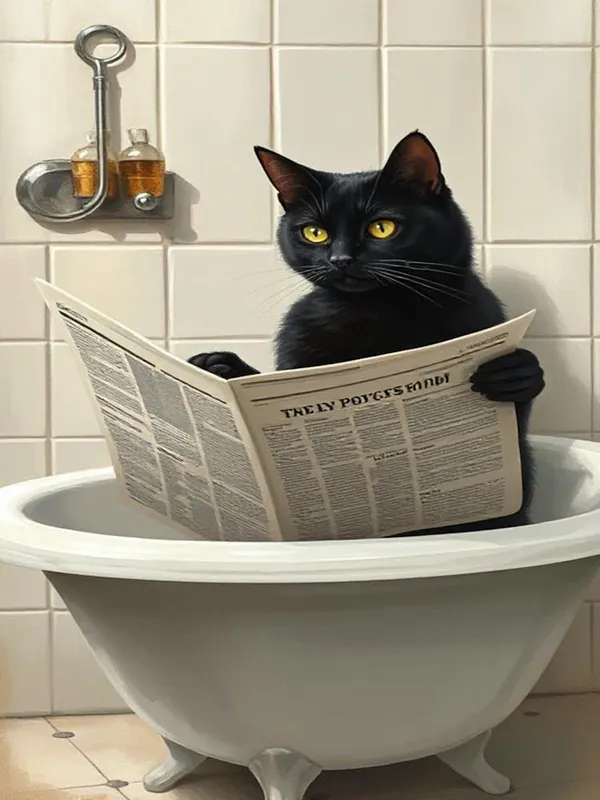 Cat Reading Newspaper In Bathtub Crafted