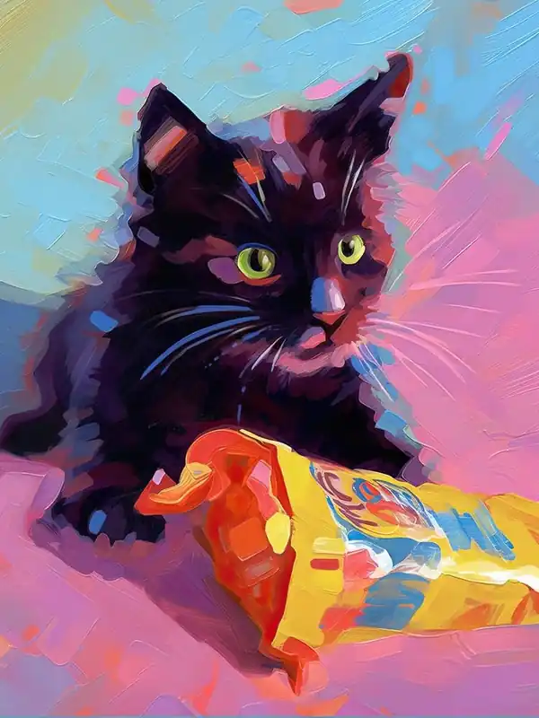 A Black Cat Kitten Oil Painting 8 Price Cut