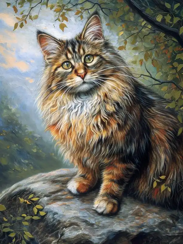 Norwegian Forest Cat Relief Illustration 2 Genuine