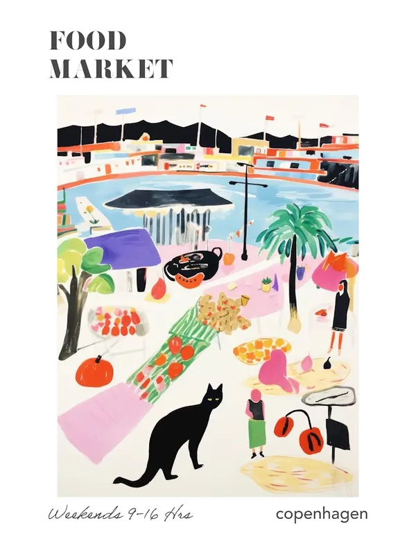The Food Market In Copenhagen 6 Illustration Poster Limited Offer