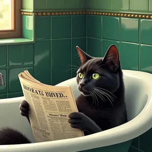 Warranty Included Cat In Bathtub Reading Newspaper 2