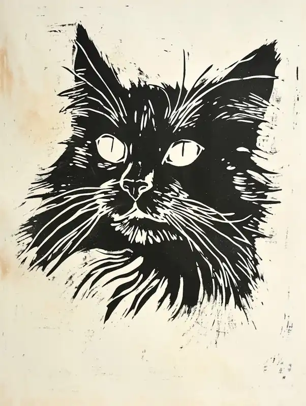 Maine Coon Linocut Blockprint 6 Today Only
