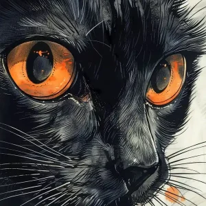 Weekend Sale Black Cat With Orange Eyes