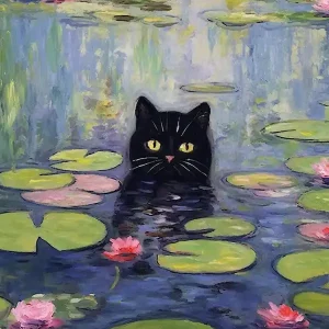 Water Lilies And A Black Cat Inspired By Monet 3 Free Returns