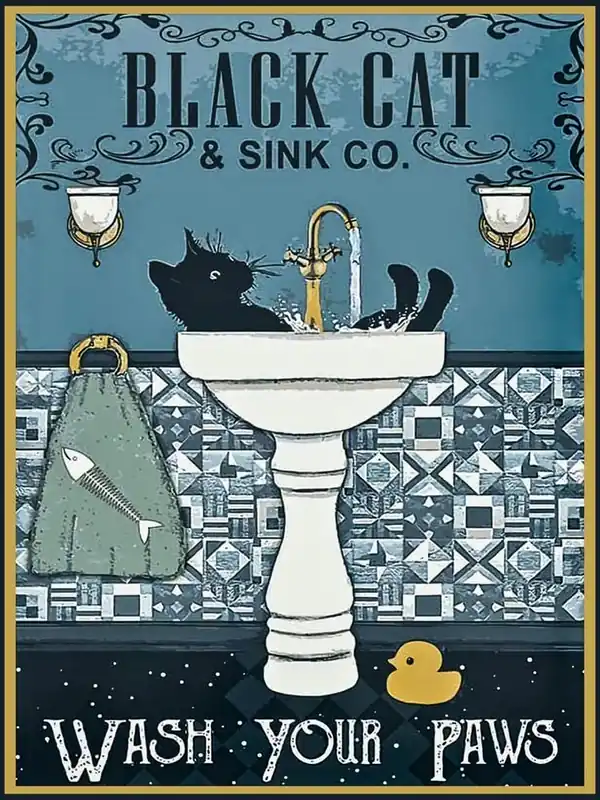 Viral Wash Your Paws - Vintage Retro Bathroom Humour From The Black Cat Sink Company - Remastered Wash Your Hands Toilet Humor