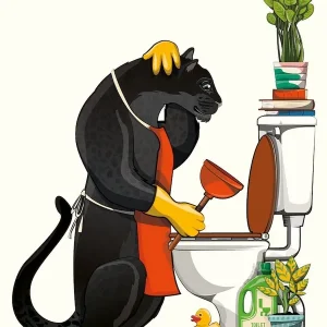 Worldwide Shipping Wild Cat Black Panther Unblocking Toilet