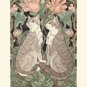 William MorrisInspiredClassic Cats Pink Green Floral Wholesale