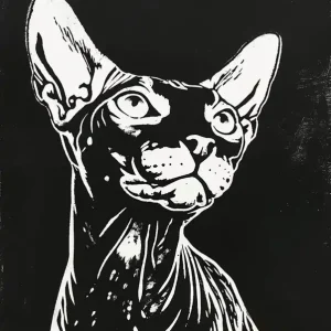 Sphynx Cat Linocut Blockprint 6 Trending