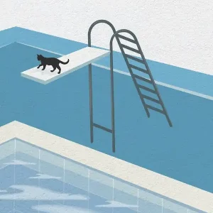 Vintage Minimal Art Cat on The Pool Professional Grade