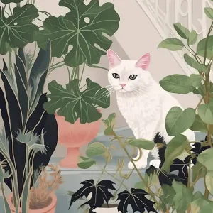 White Cat And House Plants 4 High Quality