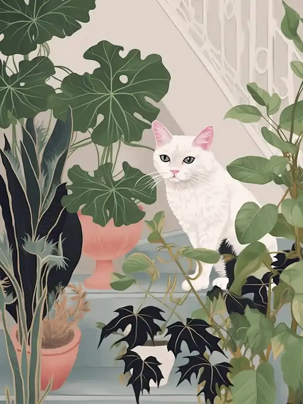 White Cat And House Plants 4 High Quality