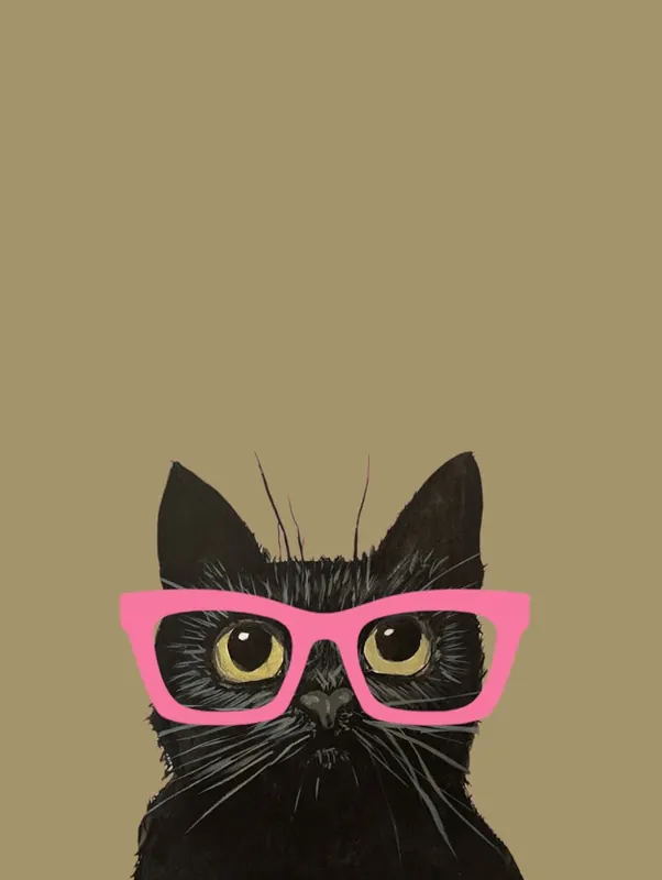 Top Pick Black cat wearing glasses Watercolour Illustration