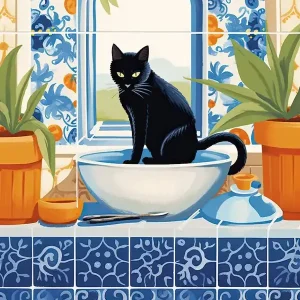 Warranty Included Black Cat In The Kitchen Sink, Mediterranean Style 5