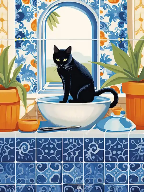Warranty Included Black Cat In The Kitchen Sink, Mediterranean Style 5