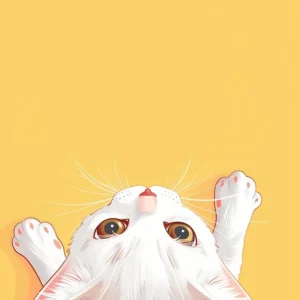 Worldwide Shipping White Cat On Yellow Background 1