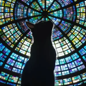 While Supplies Last Cat In Front Of Stained Glass Window 3