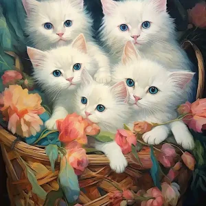 White Kittens In A Basket Kitsch 2 Buy Today