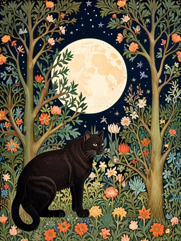 William Morris Black Cat In The Forest 18 Worldwide Shipping