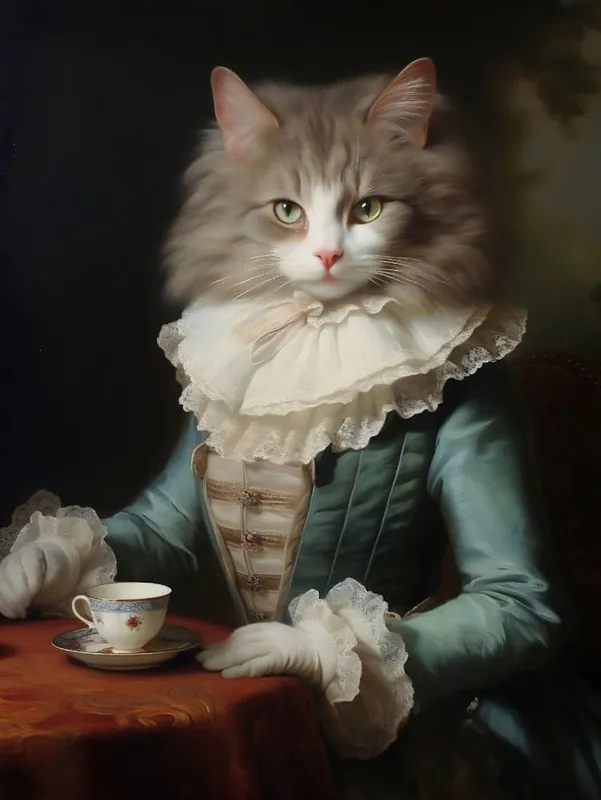 Genuine Victorian Animal Portrait, Royal Lady Cat Vintage Print, Renaissance Animal Dark Moody Poster, Dressed Pet Altered Art, Animal Lover Gift