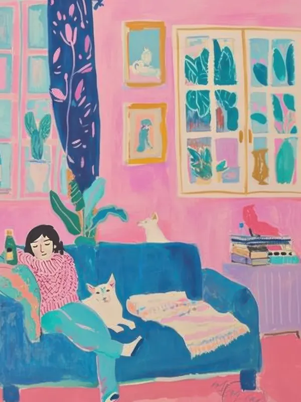 Get Yours Girl In The Sofa With Pets Tv Lo Fi Kawaii Illustration 8