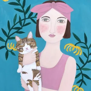 Woman In Pink Dress With Cat Trusted Brand