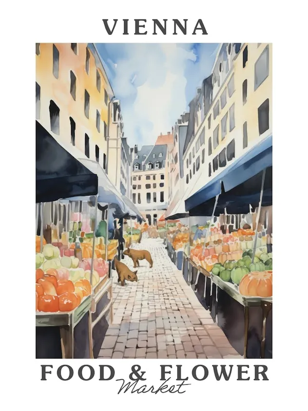 Food Market With Cats In Vienna 4 Poster Fast Shipping