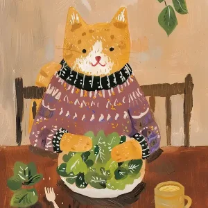 Worldwide Shipping Orange Eating Salad Folk Illustration 3