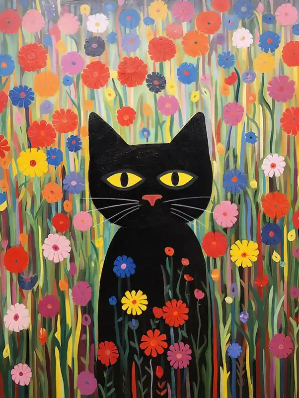 Grab Now Black Cat In A Flower Field