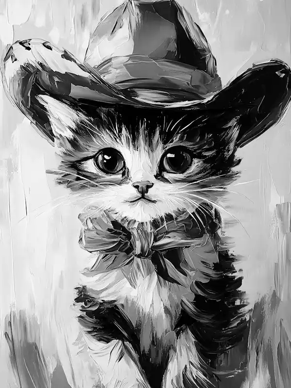 Editor’s Pick Black And White Kitten In Cowboy Hat