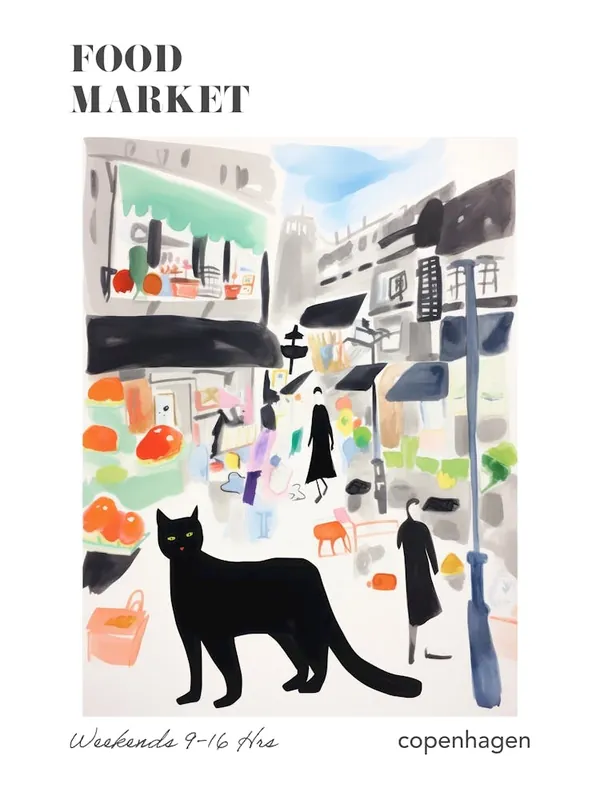 The Food Market In Copenhagen 2 Illustration Poster Price Cut
