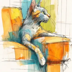 Watercolor Cat On The Couch 19 Original