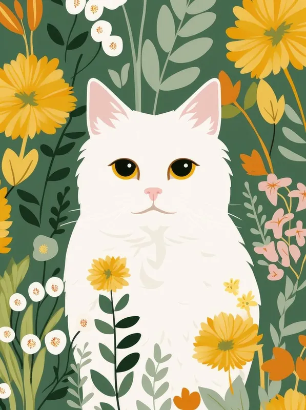 White Cat In Flowers 1 Exclusive