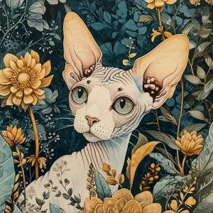 Sphynx Cat Japanese Illustration 1 Clearance
