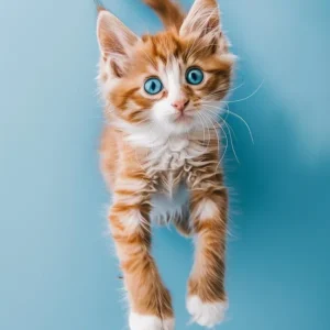 Top Rated Kitten Jumping On Blue Background