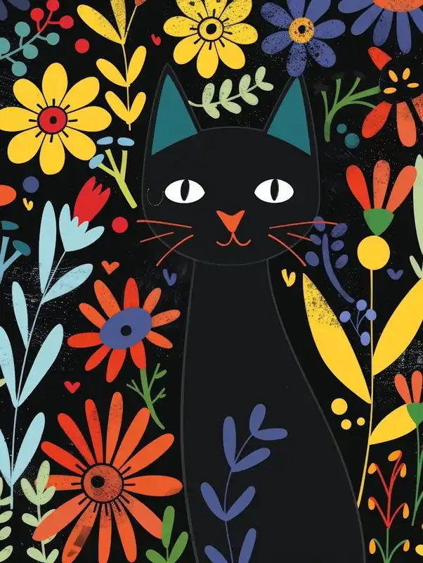Black Cat In Flowers 4 Certified