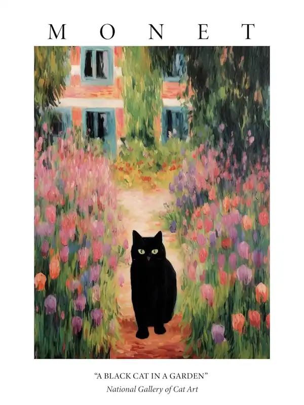 Free Delivery Monet Style Garden With A Black Cat 2 Poster