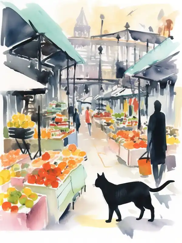 Must Have Food Market With Cats In London 2 Watercolour