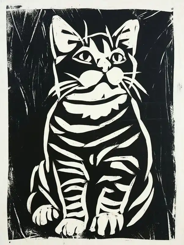 American Shorthair Linocut Blockprint 5 Factory Price