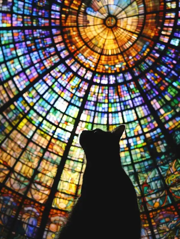 Cat In Front Of Stained Glass Window Hot Picks