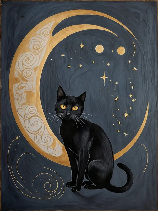 Fast Shipping Black Cat And The Moon