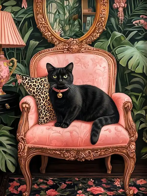 Weekend Sale Tropical Black Cat On Sofa Poster Print, Funny Black Cat Wall Art Maximalist Wall Art Dopamine Decor Preppy Decor Trendy Girly Wall Decor