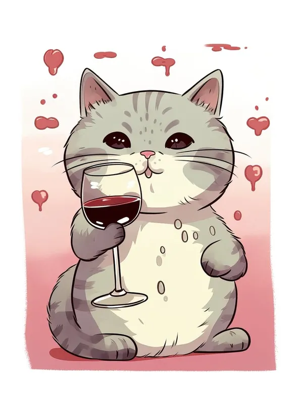 Kawaii Cat Drawings Tasting Wine 4 Same Day Shipping