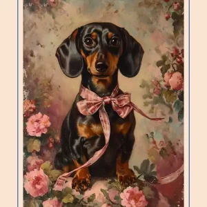 Trending Dachshund In A Bow Kitsch Portrait Poster