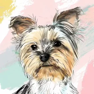 Yorkshire Terrier Dog Pastel Line Watercolour Illustration5 Certified