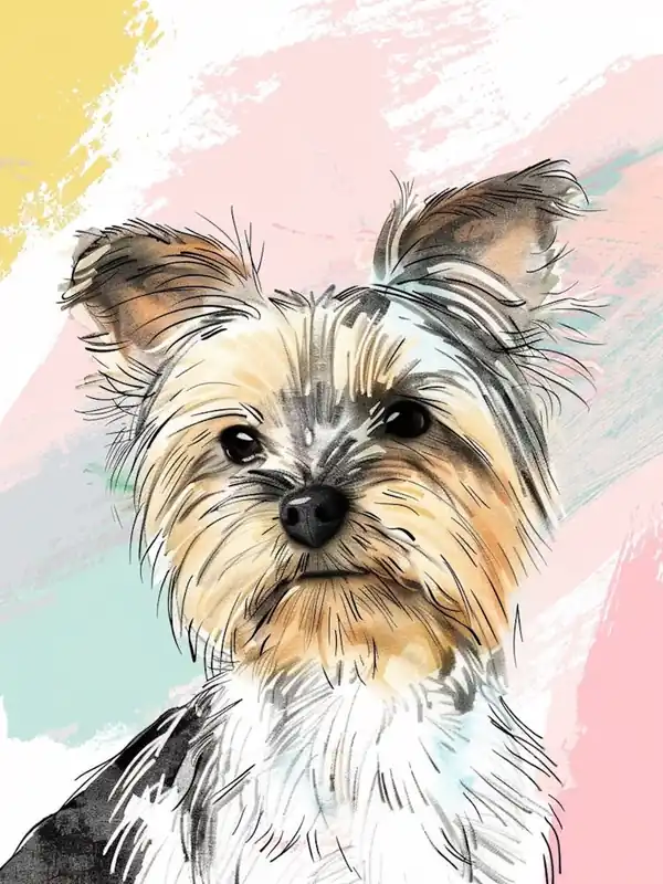 Yorkshire Terrier Dog Pastel Line Watercolour Illustration5 Certified