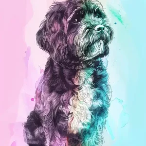 Weekend Sale Portuguese Water Dog Dog Pastel Line Illustration 2