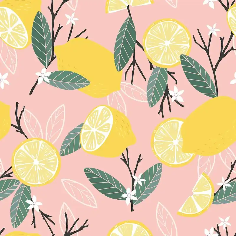 Clearance Lemon Pattern On Pink With Flowers And Branches Square