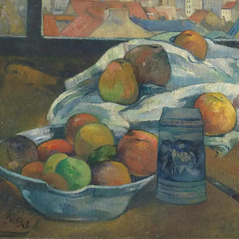 Bowl Of Fruit And Tankard Before A Window, Paul Gauguin Free Shipping
