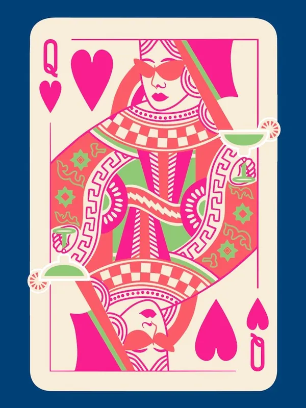 Don’t Miss Out Queen Of Hearts Playing Card Maximalist Blue Print Lucky You Dopamine Decor