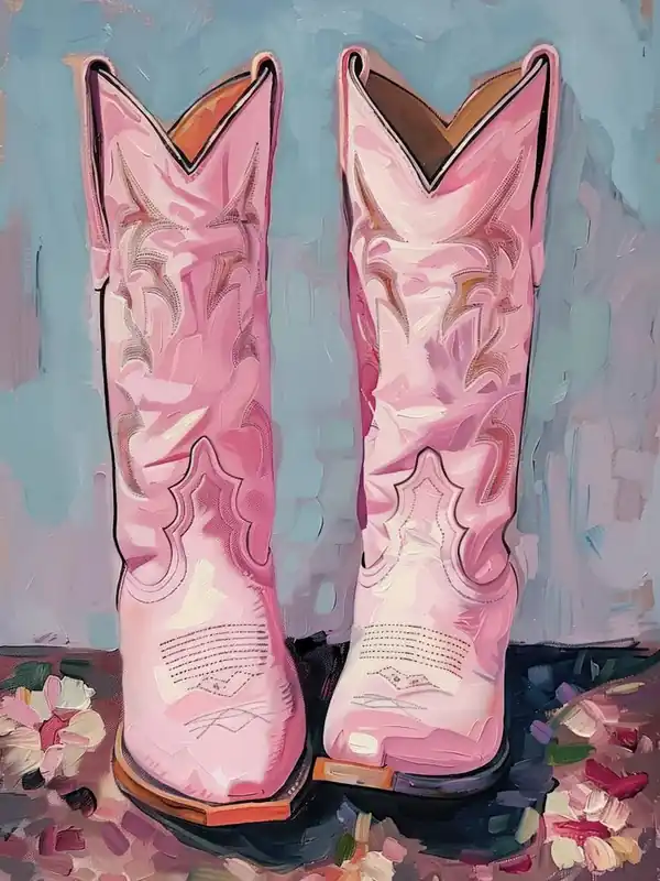 Pink Cowgirl Boots Painting Hot Pink Western 2 Viral